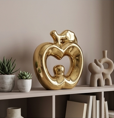 Glossy gold ceramic apple statue