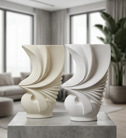 Next beige and white pleated ceramic vases