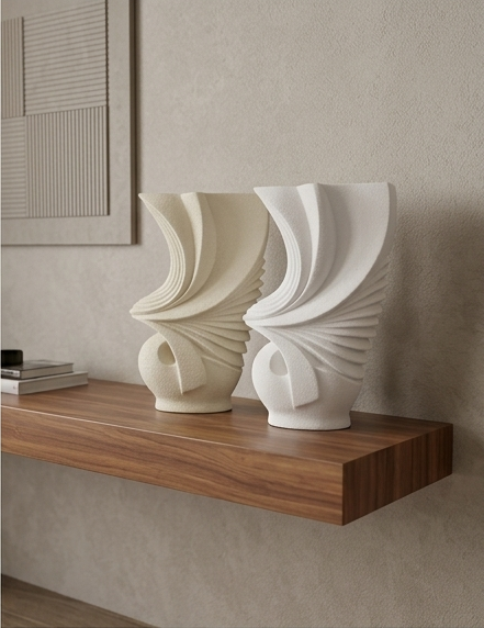 Next beige and white pleated ceramic vases