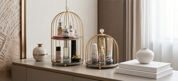 Luxury Waterproof Metal Birdcage Organizer for Bathroom Vanity