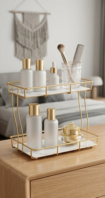 2 Tier Rectangular Golden Vanity Stand