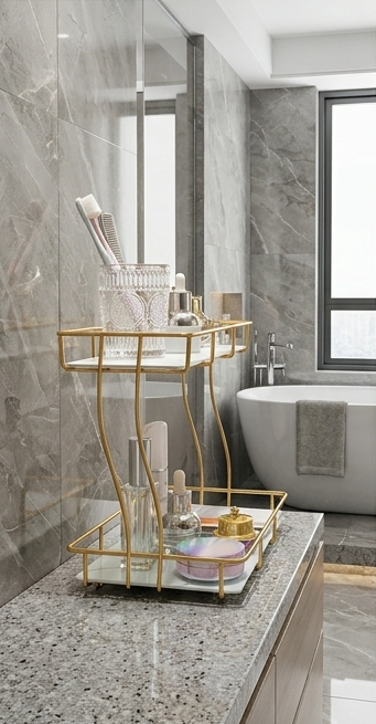 2 Tier Rectangular Golden Vanity Stand