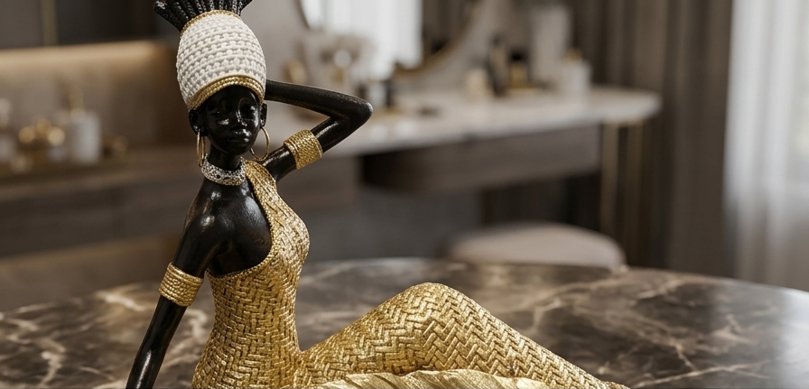 African woman statue with a storage tray