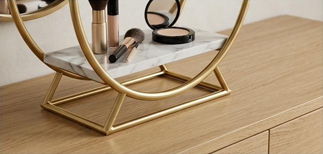 Gold-plated, two-tier bathroom organizer