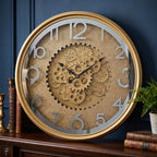Luxury Gold Gear Wall Clock – Premium 3D Roman Numeral Decorative Clock