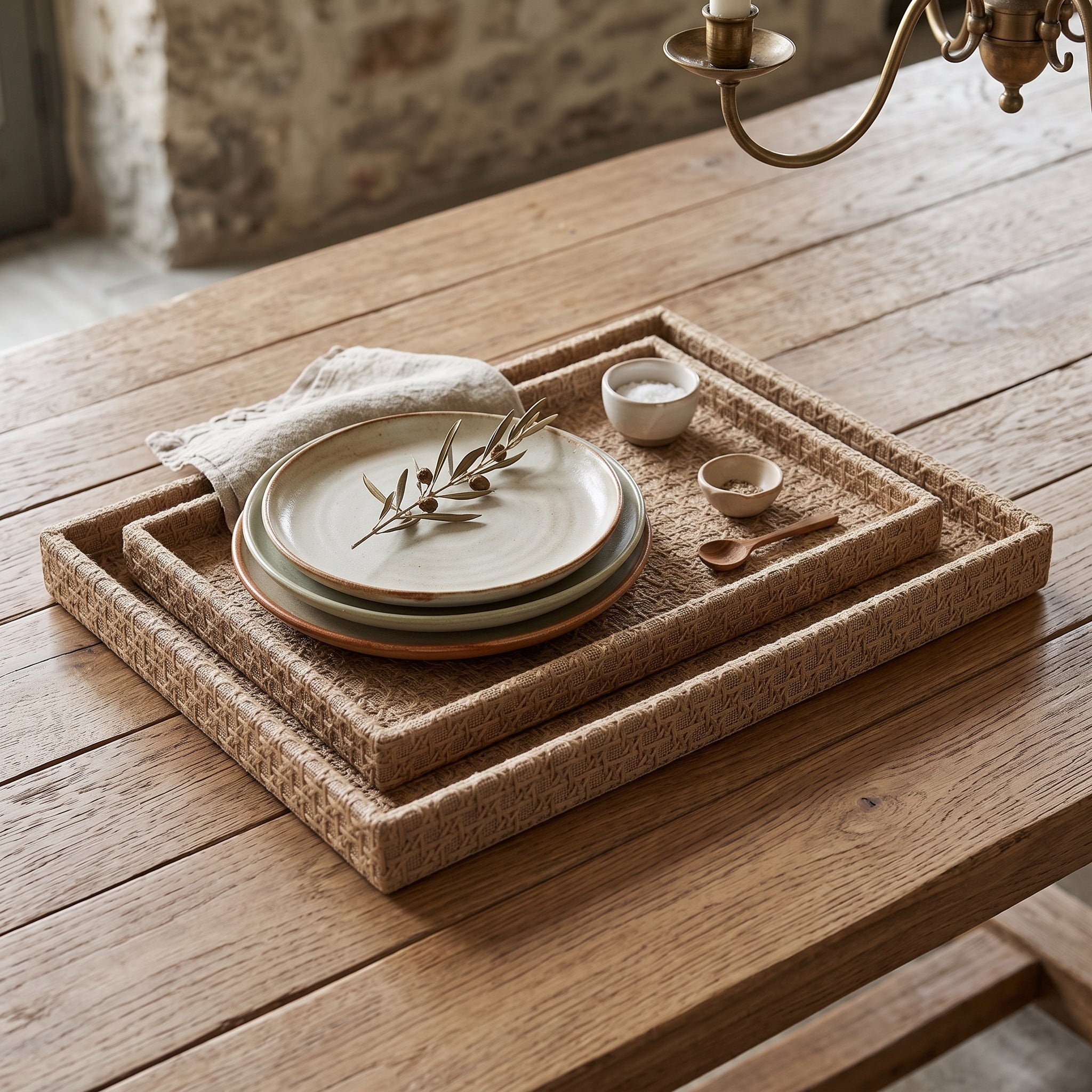 Luxury Textured Serving Tray Set Premium 2 Pcs Decorative Organizer Trays