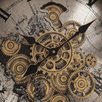 Steampunk Gear Clock Accent Table – Round Side Table with Marble Shelf