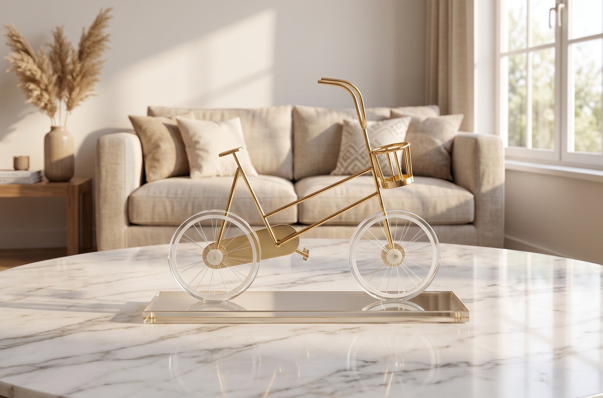 Golden Vintage Bicycle Showpiece with Crystal Wheels – Decorative Table Accent