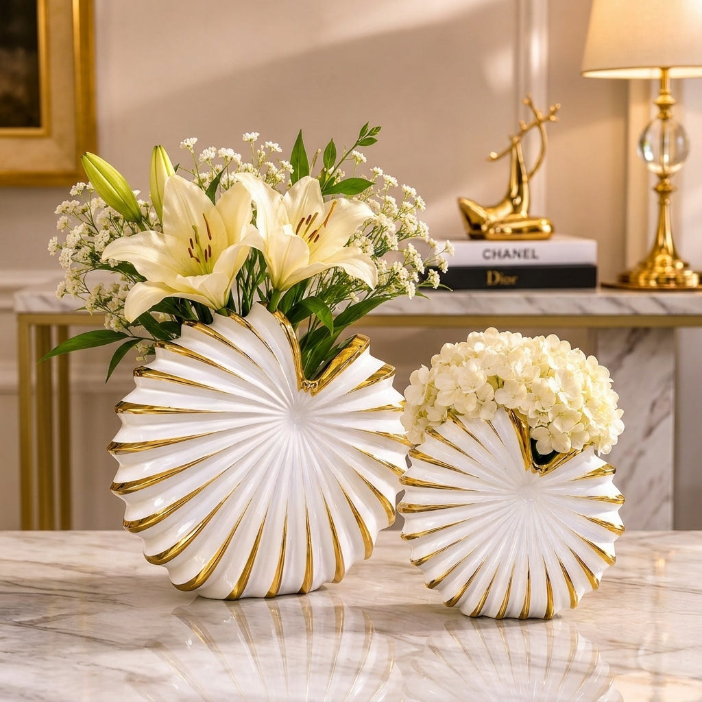 White ceramic seashell vase