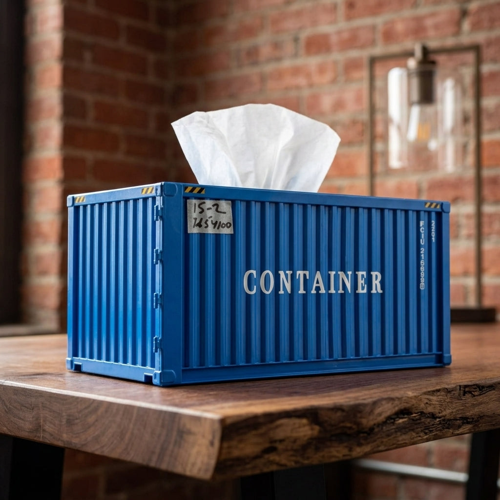 Metal blue cargo shipping container design tissue box