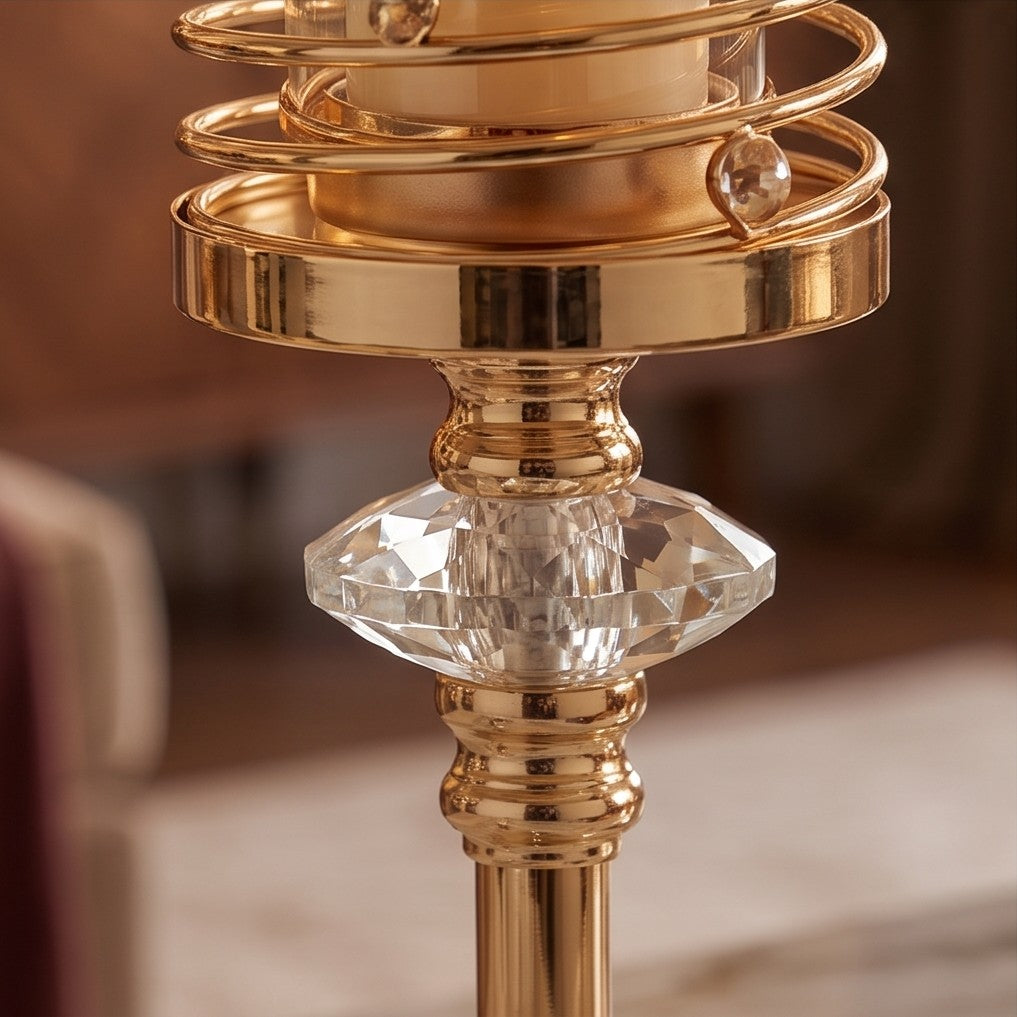 Luxury Gold Spiral Candle Holder Set 3-Piece – Crystal Accent Pillar Stands