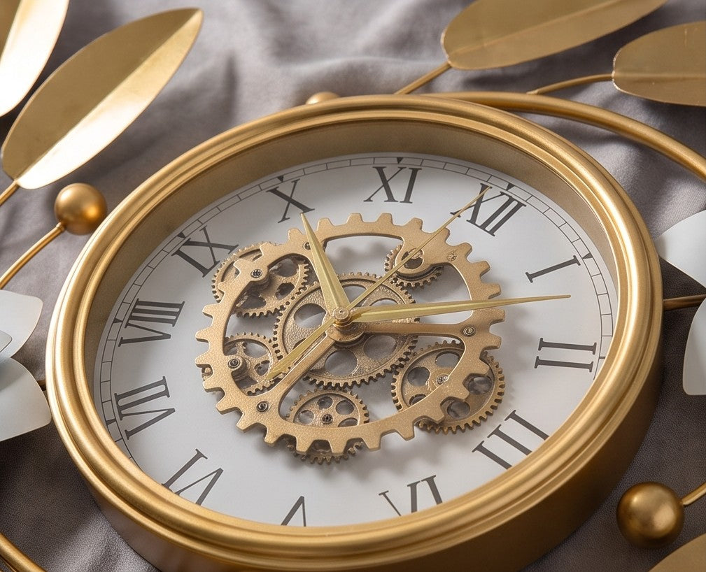Luxury Gold Floral Wall Clock | Modern Silent Decorative Metal Wall Clock