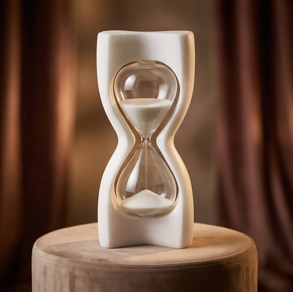 Modern Sculptural Marble Hourglass – Decorative Sand Timer Showpiece