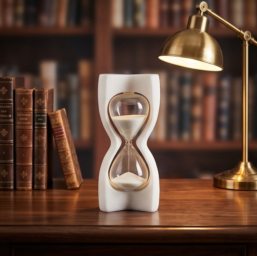 Modern Sculptural Marble Hourglass – Decorative Sand Timer Showpiece