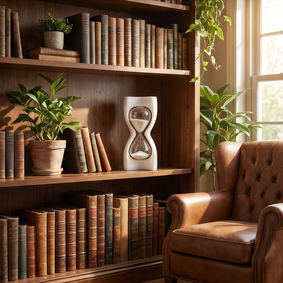 Modern Sculptural Marble Hourglass – Decorative Sand Timer Showpiece