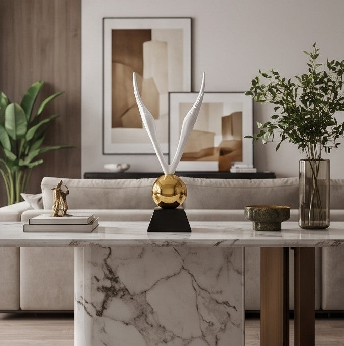 Golden Ascension Wings Sculpture – Modern Decorative Statue