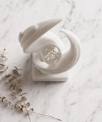 Abstract White Marble Sculpture with Crystal Orb – Modern Art Showpiece