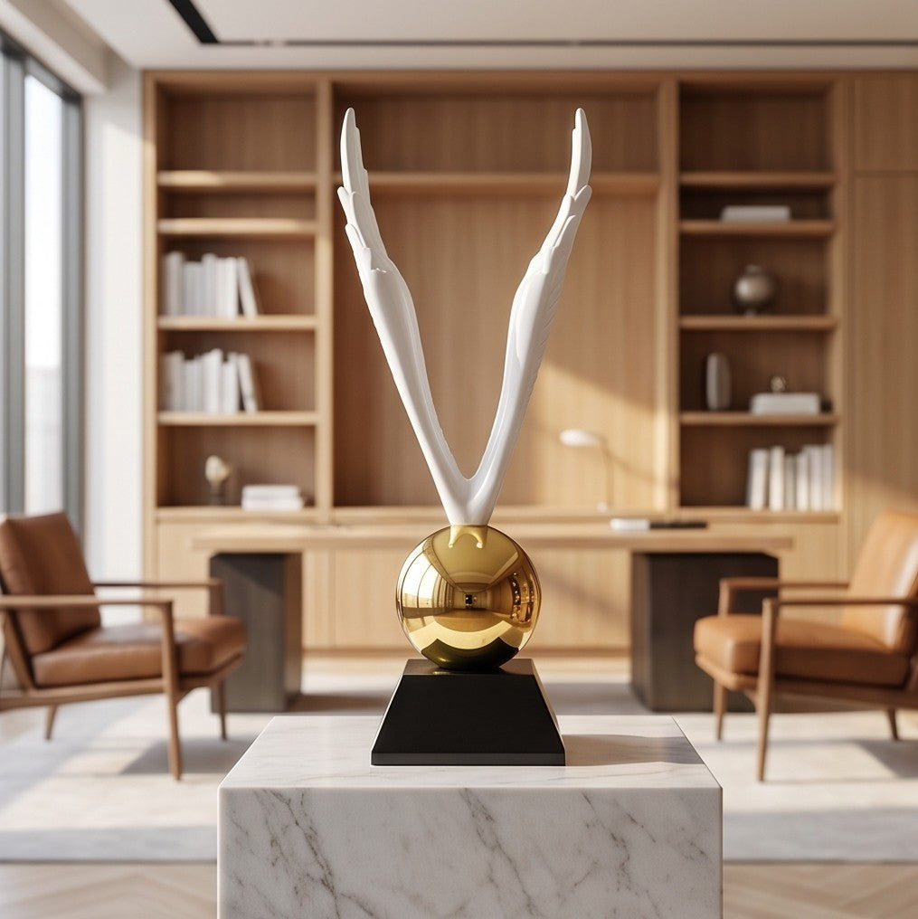 Golden Ascension Wings Sculpture – Modern Decorative Statue