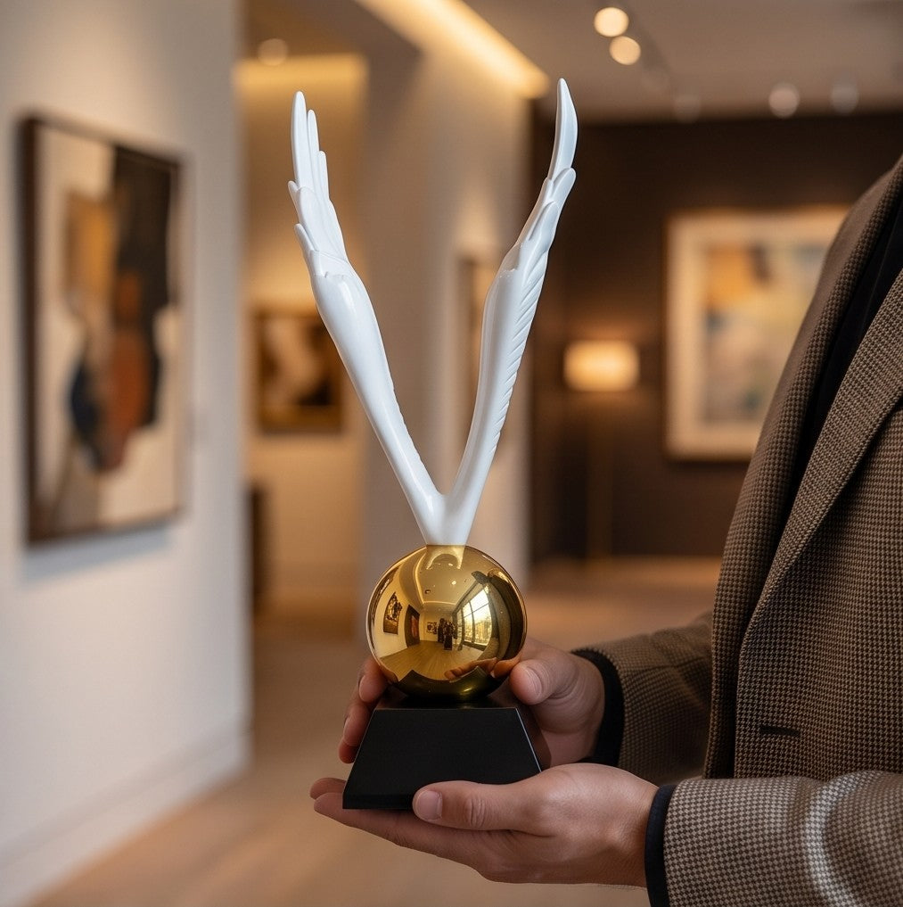 Golden Ascension Wings Sculpture – Modern Decorative Statue
