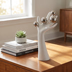 Surreal Hand Sculpture with Silver Orbs – Modern Decorative Statue