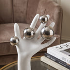 Surreal Hand Sculpture with Silver Orbs – Modern Decorative Statue