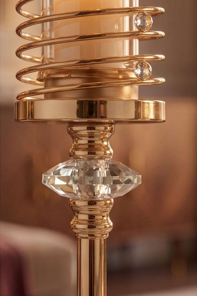 Luxury Gold Spiral Candle Holder Set 3-Piece – Crystal Accent Pillar Stands