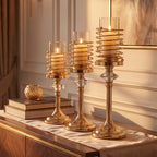 Luxury Gold Spiral Candle Holder Set 3-Piece – Crystal Accent Pillar Stands