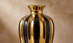 Modern Black and Gold Striped Ceramic Vase Set