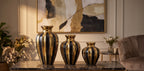 Modern Black and Gold Striped Ceramic Vase Set