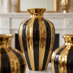 Modern Black and Gold Striped Ceramic Vase Set