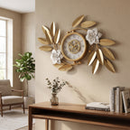 Luxury Gold Floral Wall Clock | Modern Silent Decorative Metal Wall Clock