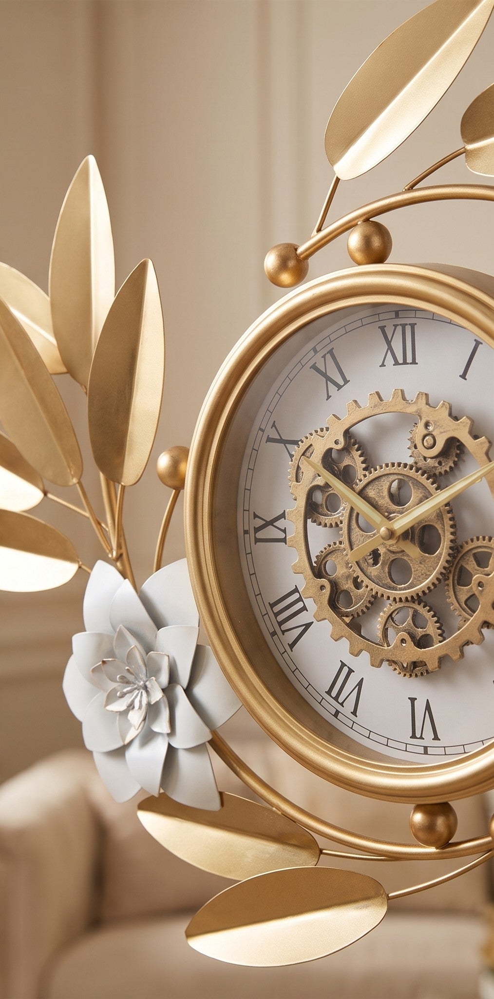 Luxury Gold Floral Wall Clock | Modern Silent Decorative Metal Wall Clock