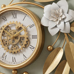 Luxury Gold Floral Wall Clock | Modern Silent Decorative Metal Wall Clock