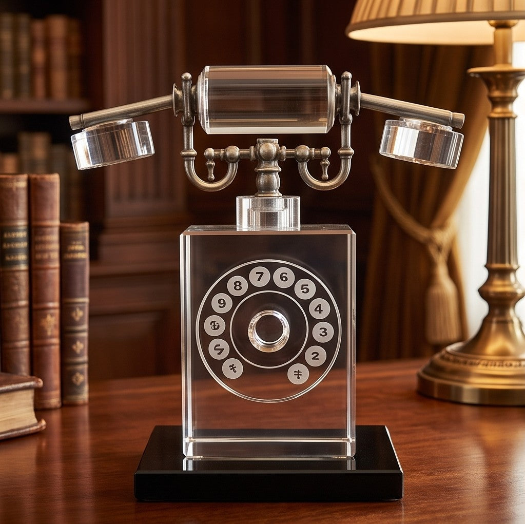 Full Crystal Vintage Telephone Showpiece – Antique Rotary Dial Sculpture