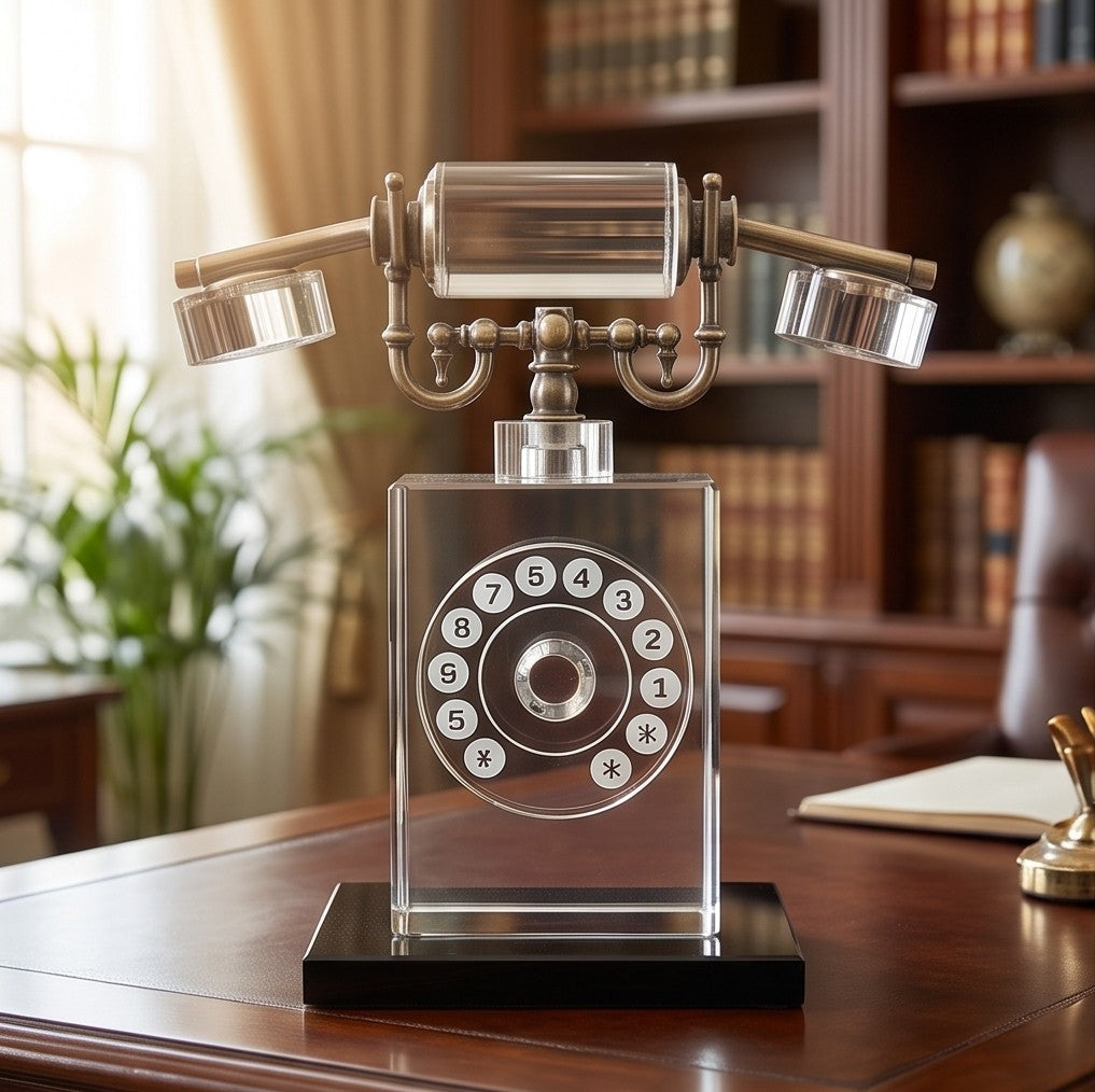 Full Crystal Vintage Telephone Showpiece – Antique Rotary Dial Sculpture