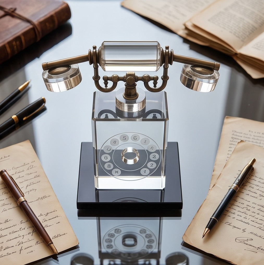 Full Crystal Vintage Telephone Showpiece – Antique Rotary Dial Sculpture