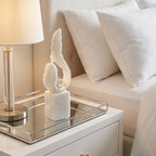 White Marble Feather Sculpture with Crystal Bubble Sphere