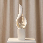 White Marble Feather Sculpture with Crystal Bubble Sphere