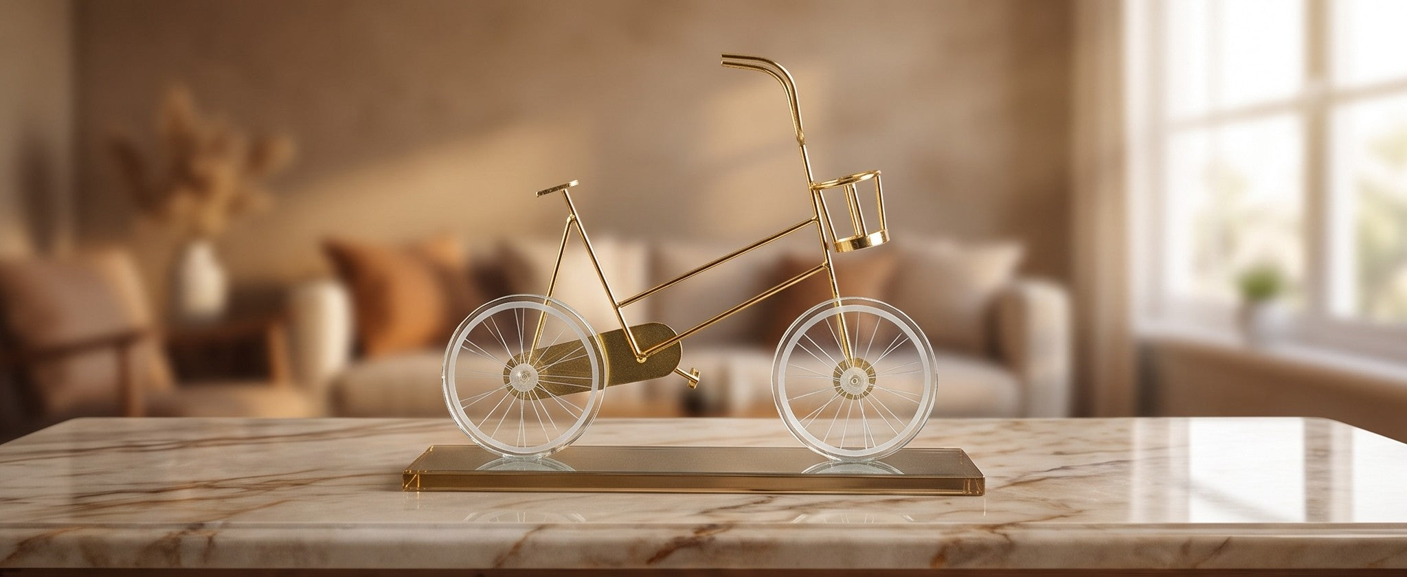 Golden Vintage Bicycle Showpiece with Crystal Wheels – Decorative Table Accent