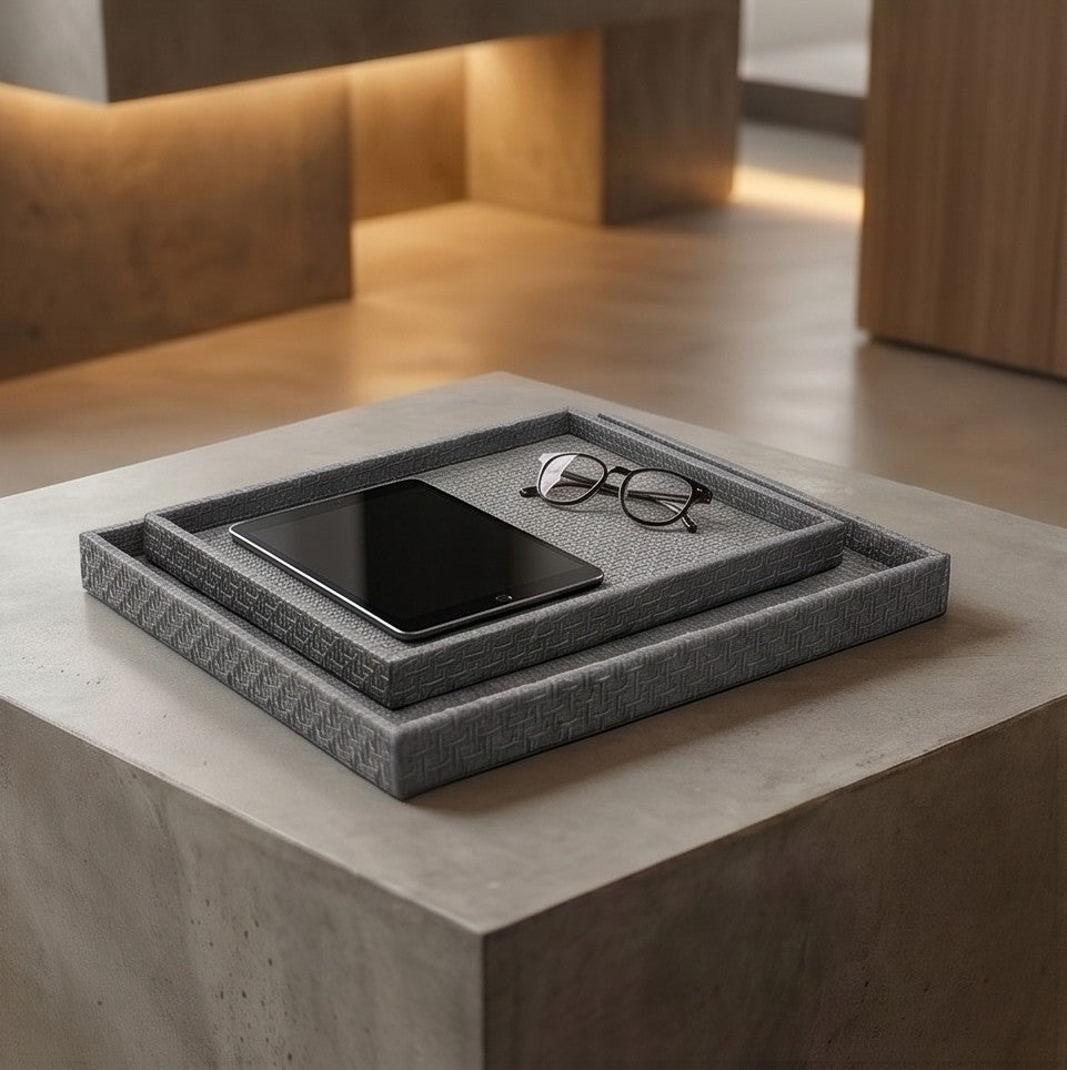 Luxury Textured Serving Tray Set Premium 2 Pcs Decorative Organizer Trays