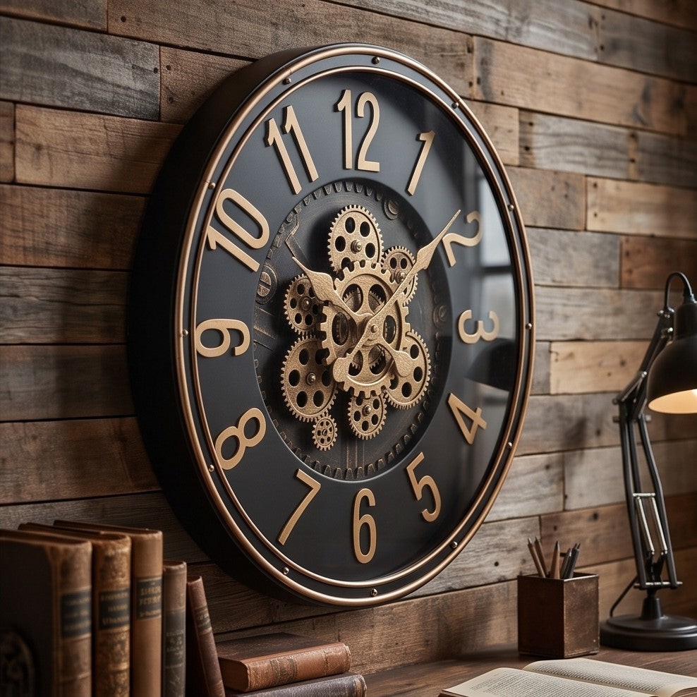 Vintage Gold Gear Wall Clock – Luxury Industrial Roman Numeral Decorative Clock