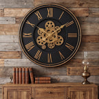 Luxury Black & Gold Gear Wall Clock – Modern Roman Numeral Design