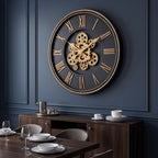 Luxury Black & Gold Gear Wall Clock – Modern Roman Numeral Design