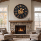 Luxury Black & Gold Gear Wall Clock – Modern Roman Numeral Design