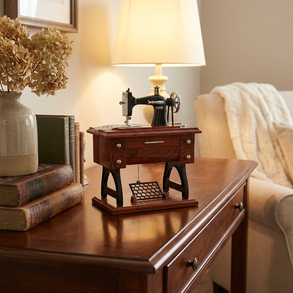 Antique Wooden Sewing Machine Decor Showpiece