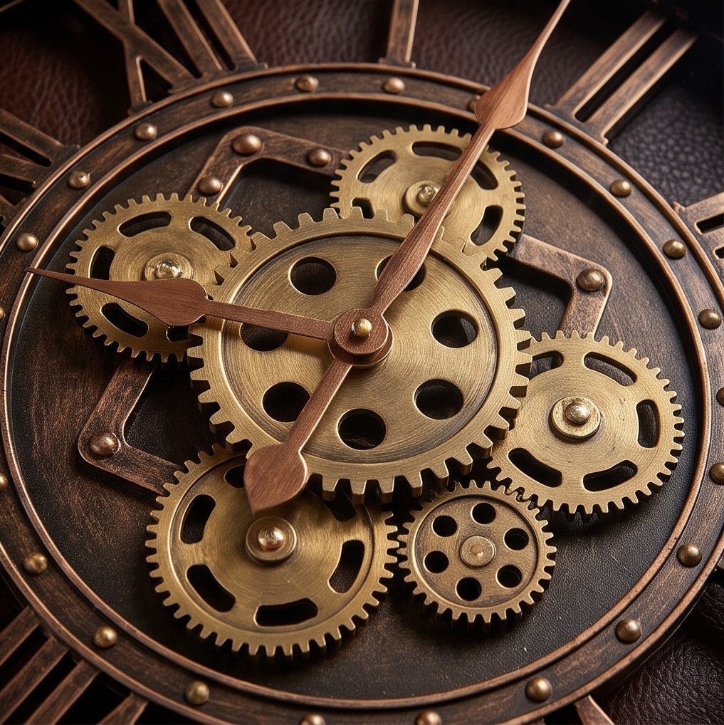 Vintage Industrial Gear Wall Clock – Large Roman Numeral Mechanical Decorative Clock