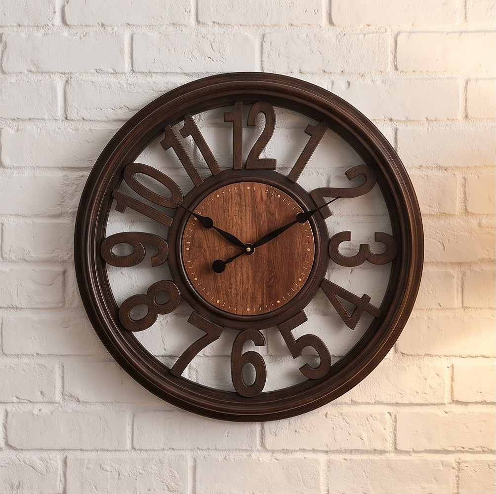 Modern Rustic Wood Wall Clock – Large Roman Numeral Decorative Clock for Home & Office