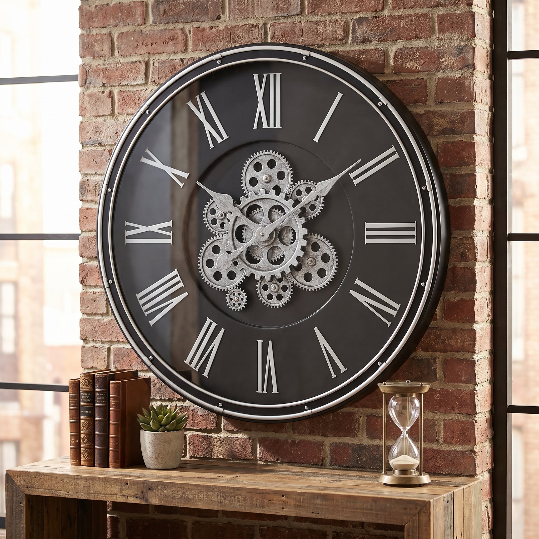 Luxury Black & Silver Skeleton Gear Wall Clock – Roman Numeral Design
