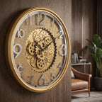 Luxury Gold Gear Wall Clock – Premium 3D Roman Numeral Decorative Clock