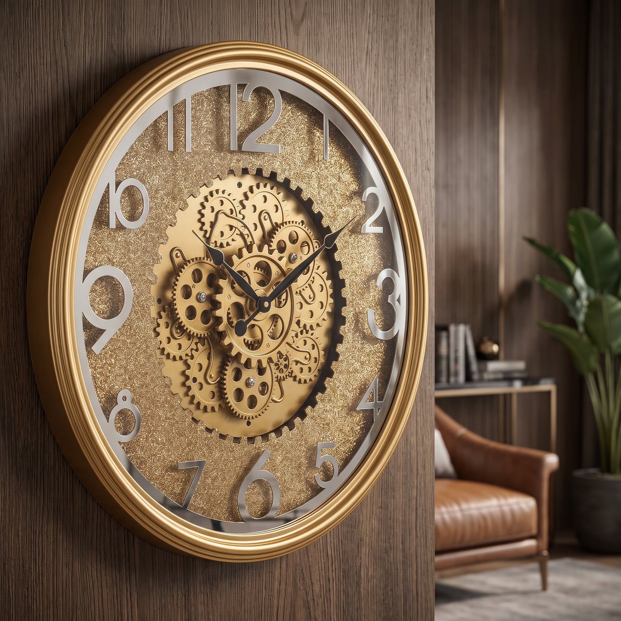 Luxury Gold Gear Wall Clock – Premium 3D Roman Numeral Decorative Clock